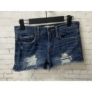 Abercrombie and Fitch Women Jean Short Distressed Raw Edge Mid Rise W24 Sz 00 N1